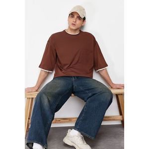 Trendyol Brown Oversize Pocket Piece Detailed 100% Cotton T-Shirt obraz