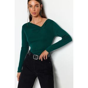 Trendyol Smaragdově zelený límec Detailní pletený svetr obraz