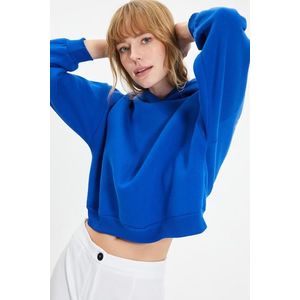 Trendyol Sax-Back Print Detailed Hooded Thick Fleece Inner Knitted Sweatshirt obraz