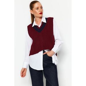 Trendyol Claret Red Crop V-Neck pletený svetr obraz