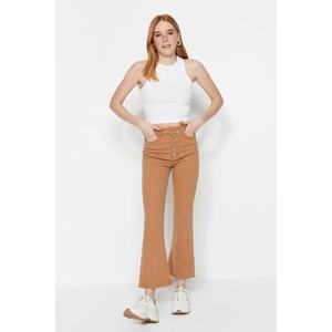 Trendyol Camel High Waist Crop Flare Jeans With Buttons In The Front obraz
