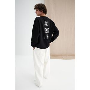 Trendyol Black Oversize/Wide-Fit Sculpted Printed Sweatshirt obraz
