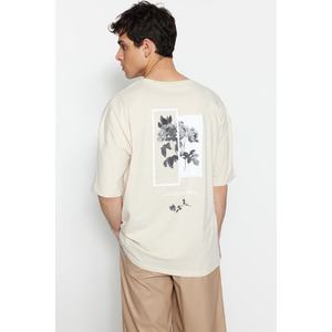 Trendyol Stone Oversize/Wide Fit Crew Neck Floral Printed Short Sleeve 100% Cotton T-Shirt obraz