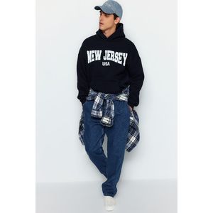 Trendyol Navy Blue Oversize/Wide-Fit City Printed Cotton Fleece Sweatshirt obraz