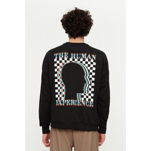 Trendyol Black Oversize/Wide-Fit Crew Neck Long Sleeve Printed Sweatshirt obraz
