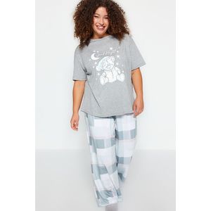 Trendyol Curve Gray Printed Checkered Knitted Pajamas Set obraz