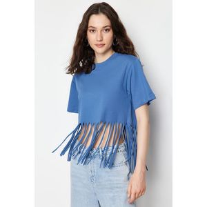 Trendyol Indigo 100% Cotton Tassel Detailed Knitted T-Shirt obraz