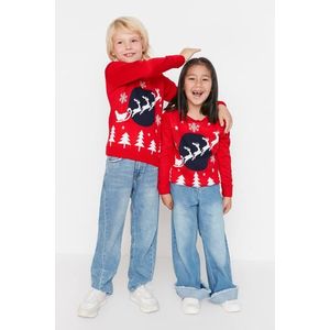 Trendyol Red Jacquard Unisex Kids Knitwear Sweater obraz