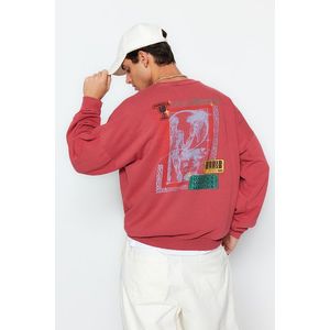 Trendyol Dusty Rose Oversize Vintage/Faded Effect Back Printed Cotton Sweatshirt obraz