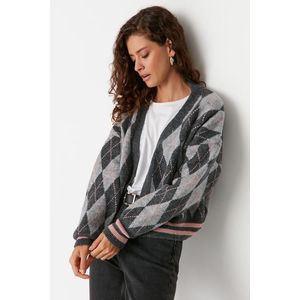 Trendyol Gray Soft-Textured, Diamond Patterned Knitwear Cardigan obraz