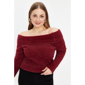 Trendyol Curve Burgundy Carmen Collar Knitwear Sweater obraz