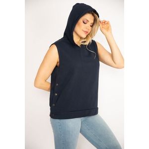 Şans Women's Plus Size Navy Blue Sleeveless Sweatshirt with Slits on the Side. obraz