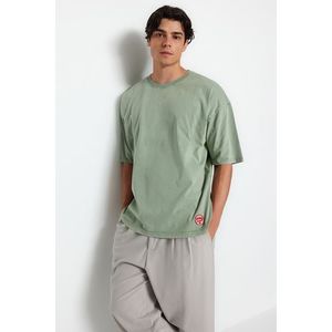 Trendyol Limited Edition Green Oversize/Wide Fit Pale Effect 100% Cotton Thick T-Shirt obraz