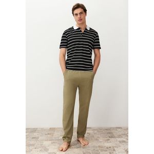 Trendyol Black Regular Fit Striped Polo Neck Knitted Pajama Set obraz