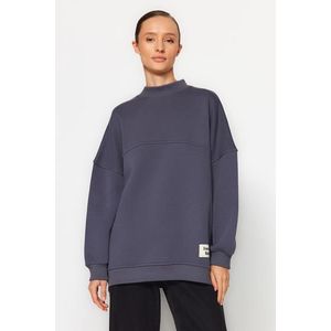 Trendyol Anthracite Oversize Knitted Sweatshirt with Pillow obraz