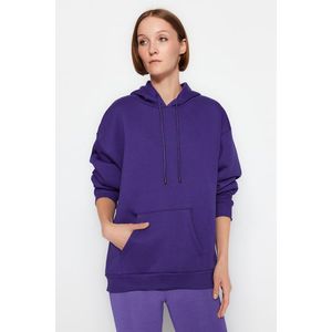 Trendyol Purple Thick Fleece Inside Oversized/Wide Fit With a Hooded Basic Knitted Sweatshirt obraz