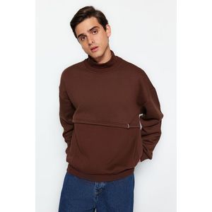 Trendyol Limited Edition Brown Oversize/Wide-Fit Fleece Thick Sweatshirt obraz