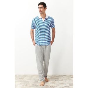 Trendyol Ecru Regular Fit Striped Polo Neck Knitted Pajama Set obraz