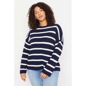 Trendyol Curve Námořnická modrá pruhovaná pletená svetr s nízkým ramenem obraz