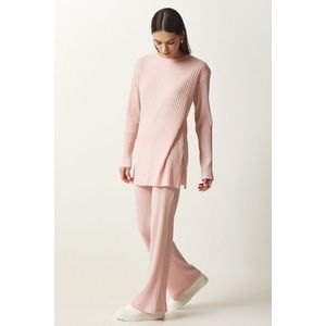 Happiness İstanbul Women's Powder Ribbed Knitted Blouse Pants Suit obraz