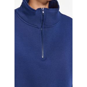 Trendyol Navy Blue Comfortable Cut Crop Basic Zippered Stand-Up Collar Fleece Inside Knitted Sweatshirt obraz