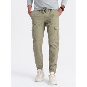 Ombre Men's JOGGERS pants with zippered cargo pockets - khaki obraz