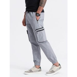 Ombre Men's JOGGER pants with stand-off and zippered cargo pockets - light grey obraz