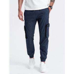 Ombre Men's JOGGER pants with zippered cargo pockets - navy blue obraz
