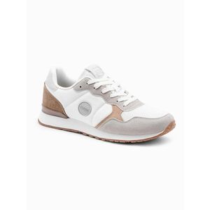 Ombre Men's shoes sneakers with combined materials and mesh - white and brown obraz