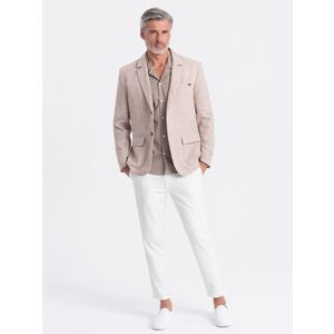 Ombre Men's REGULAR cut jacket with linen - light beige obraz