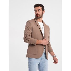 Ombre Men's jacket with patch pockets - dark beige obraz