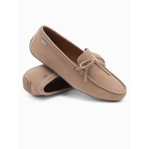 Ombre Men's leather moccasin shoes with thong and driver sole - beige obraz