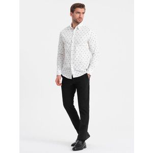 Ombre Men's SLIM FIT patterned cotton shirt - white obraz