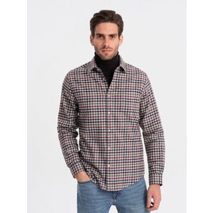 Ombre Men's checkered flannel shirt - navy blue and red obraz