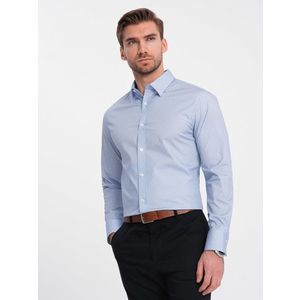 Ombre Men's micro-patterned cotton REGULAR FIT shirt - light blue obraz