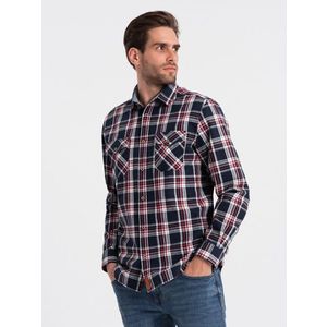 Ombre Men's flannel shirt with buttoned pockets - red and navy blue OM-SHCS obraz