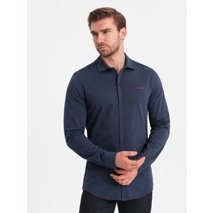 Ombre Men's REGULAR cotton single jersey knit shirt - navy blue obraz
