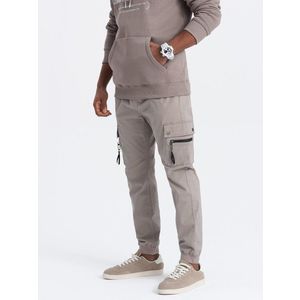 Ombre Men's JOGGER pants with zippered cargo pockets - dark beige obraz