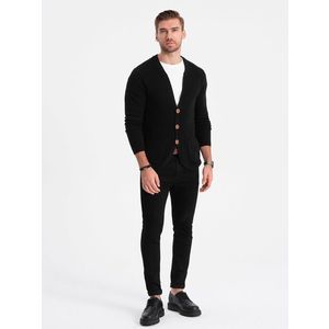 Ombre Men's structured cardigan sweater with pockets - black obraz