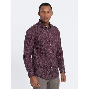 Ombre Men's cotton patterned SLIM FIT shirt - maroon obraz