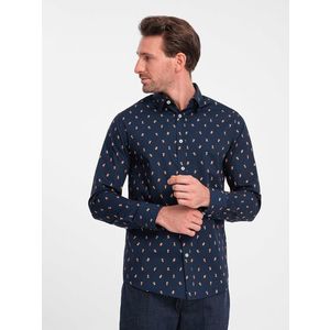 Ombre Men's cotton patterned SLIM FIT shirt - ink obraz