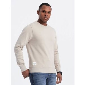 Ombre Men's BASIC sweatshirt with round neckline - light beige obraz