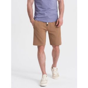 Ombre Men's knit shorts with drawstring and pockets - brown obraz