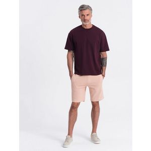 Ombre Men's knit shorts with drawstring and pockets - powder pink obraz