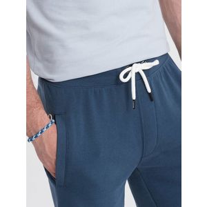 Ombre Men's knit shorts with drawstring and pockets - dark blue obraz