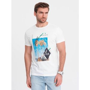 Ombre Men's printed cotton t-shirt California - white obraz
