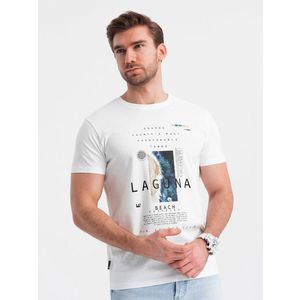 Ombre Men's lagoon print cotton t-shirt - white obraz