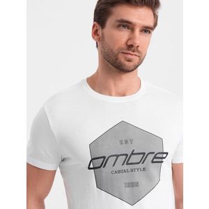 Ombre Men's cotton t-shirt with geometric print and logo - white obraz