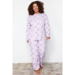 Trendyol Curve Lilac Floral Pattern Knitted Pajamas Set obraz