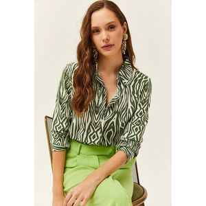Olalook Women's Emerald Green Zebra Patterned Viscose Shirt obraz